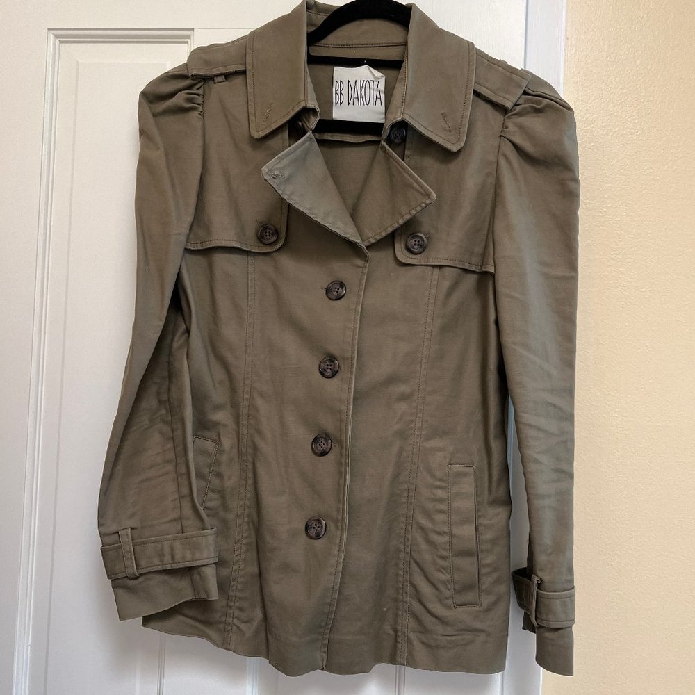 BB Dakota Puff Shoulder Trench Coat - Olive Green